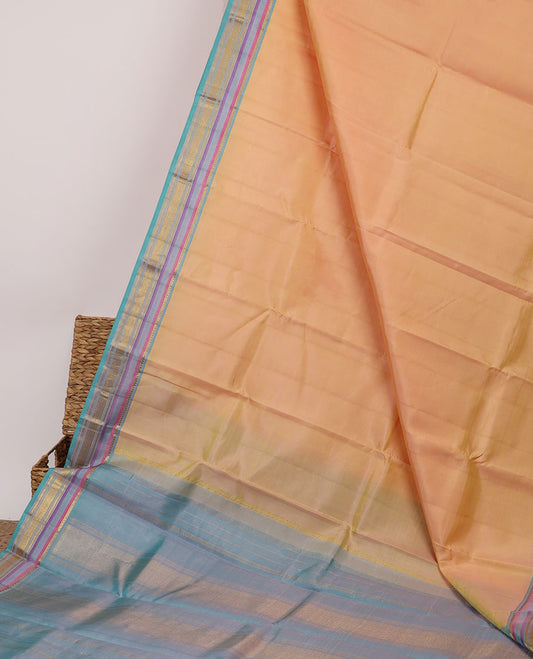 Orange plain kancheepuram silk saree, contrast zari design pallu & border of thilakam mokku,muthu,kathir & zari design