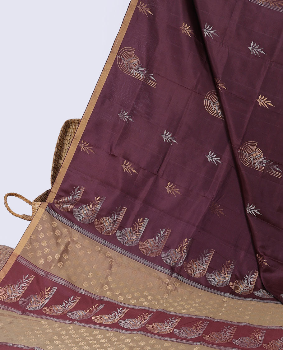 Cream Kerala Saree, Subtly Enriched with Zari Buttas on Its Body, Bavanji Zari Border, Sparkling Pallu of Zari Designs, and Paired with a Matching Blouse