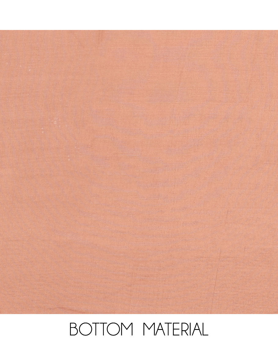 Peach chudidar material set, uniquely printed top, plain bottom & abstract-printed dupatta