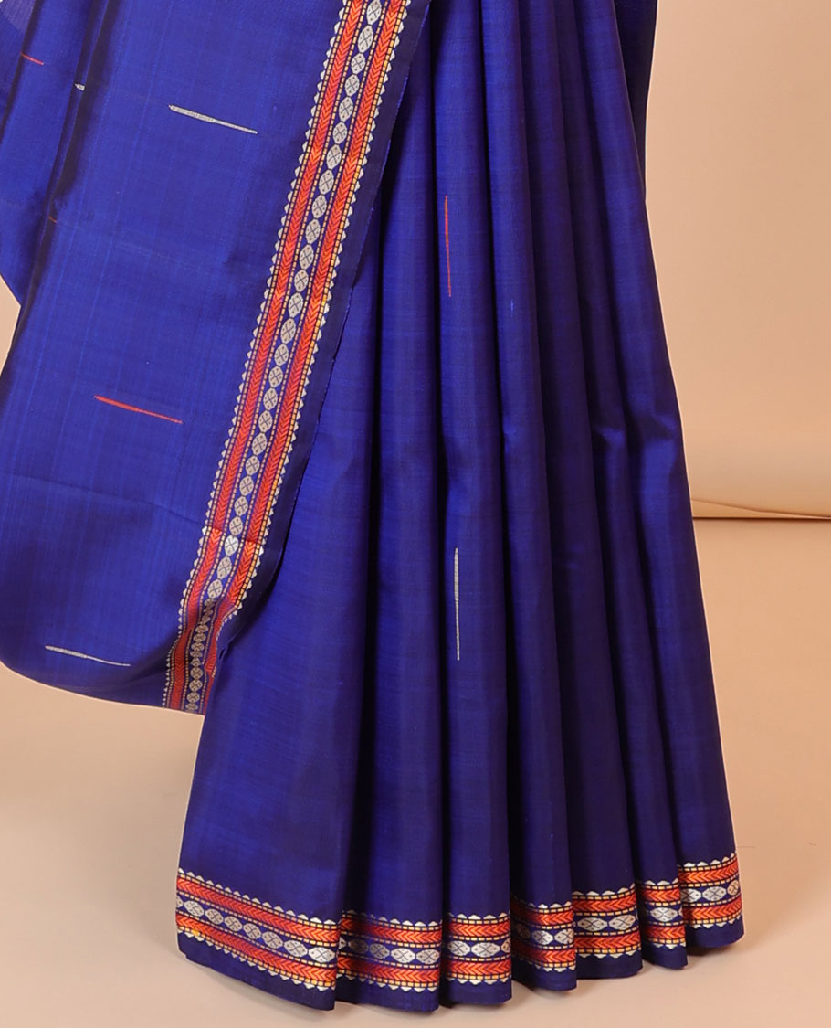 Blue malli mokku buttas kancheepuram silksaree, self-border of rekku,muthu,kathir & rudraksham & pallu of seppu rekku