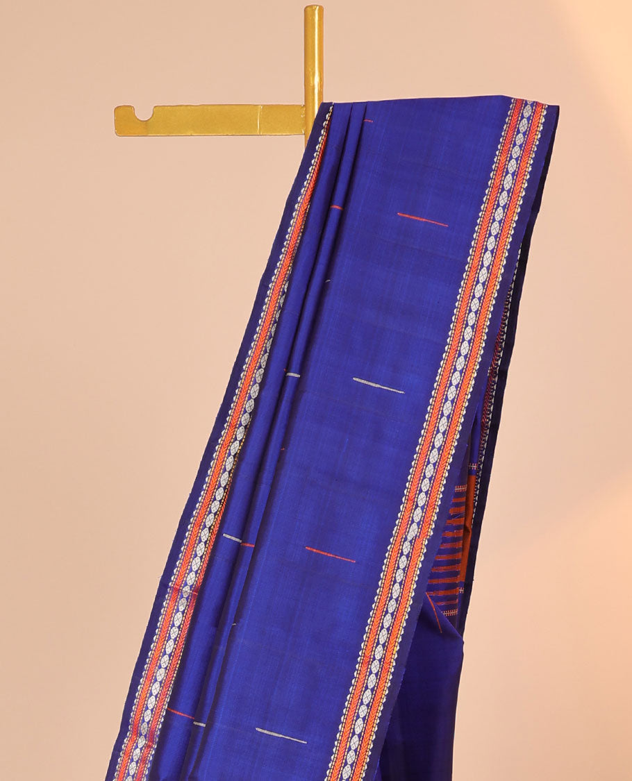Blue malli mokku buttas kancheepuram silksaree, self-border of rekku,muthu,kathir & rudraksham & pallu of seppu rekku