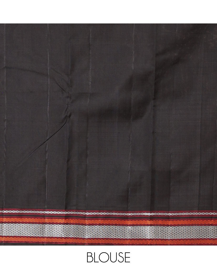 Black checked kancheepuram silksaree with buttas,self-border of neli,vanki & mayil kann & pallu of mayil & mayil kann