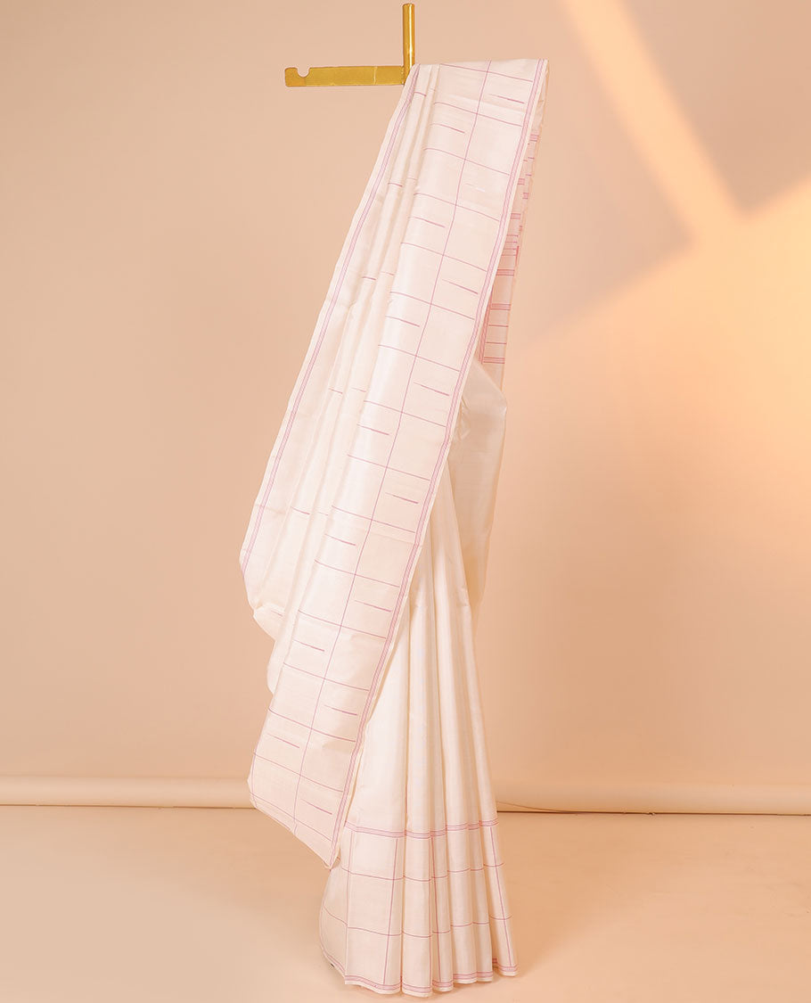 Cream kancheepuram silksaree with malli mokku buttas,malli mokku border & pallu of pillaiyar mokku