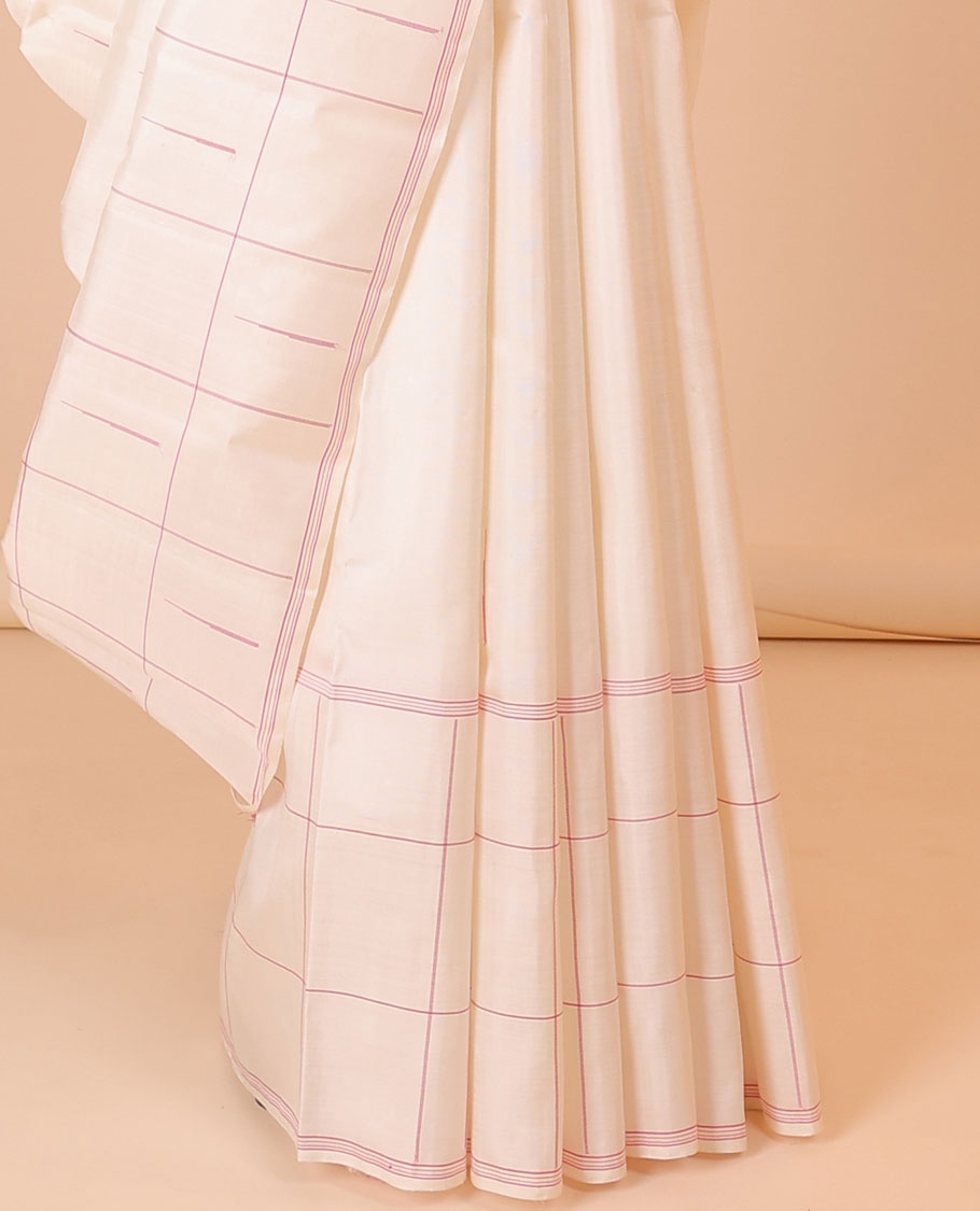 Cream kancheepuram silksaree with malli mokku buttas,malli mokku border & pallu of pillaiyar mokku