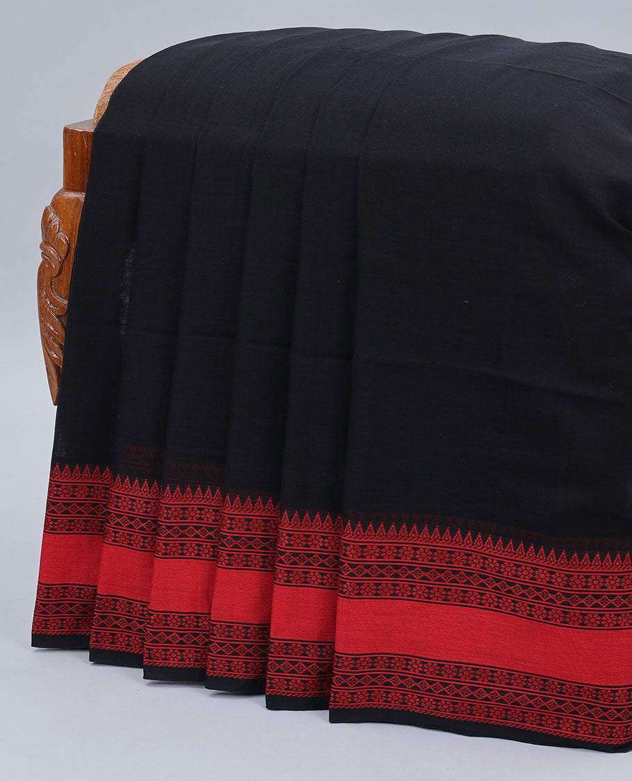 Yellow plain design khadi cotton saree, contrast traditional design border & pallu of stripes