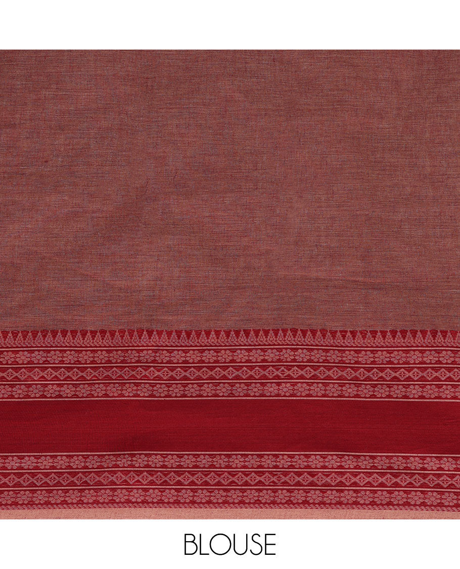 Yellow plain design khadi cotton saree, contrast traditional design border & pallu of stripes