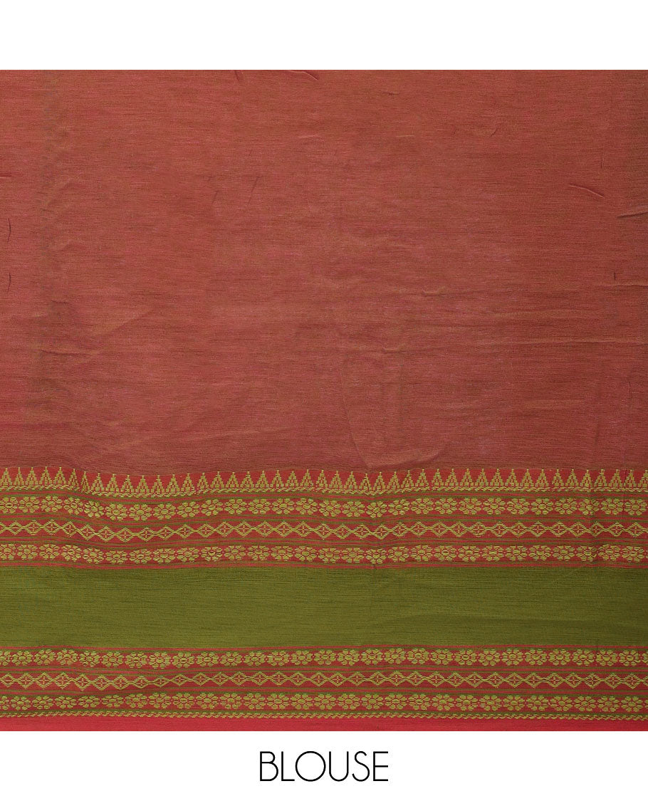 Yellow plain design khadi cotton saree, contrast traditional design border & pallu of stripes