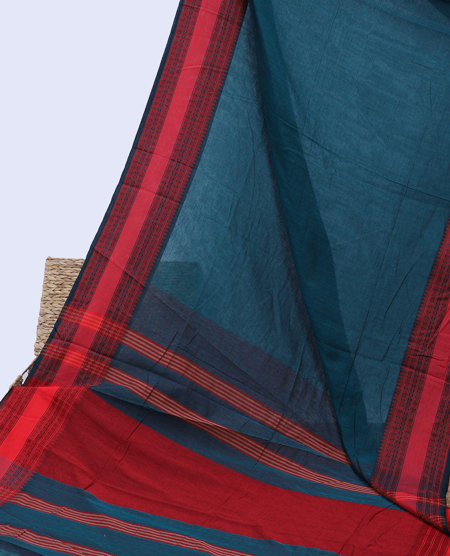 Yellow plain design khadi cotton saree, contrast traditional design border & pallu of stripes