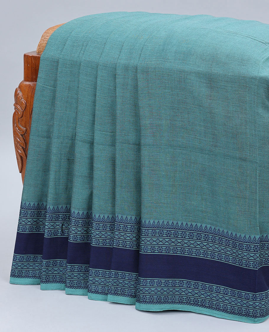 Yellow plain design khadi cotton saree, contrast traditional design border & pallu of stripes