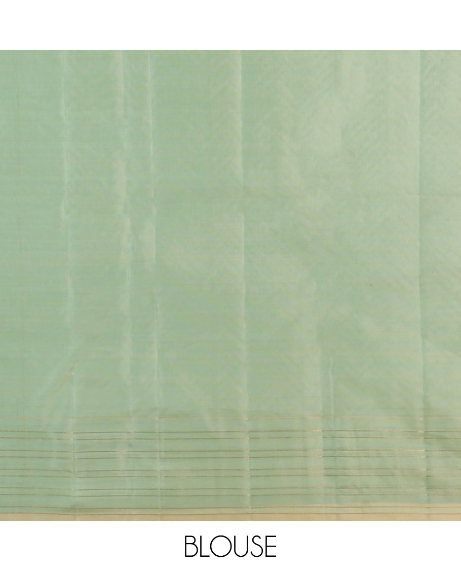 Green chevron jacquard vasundhara 3D silk saree, zari striped border & geometric patterned pallu