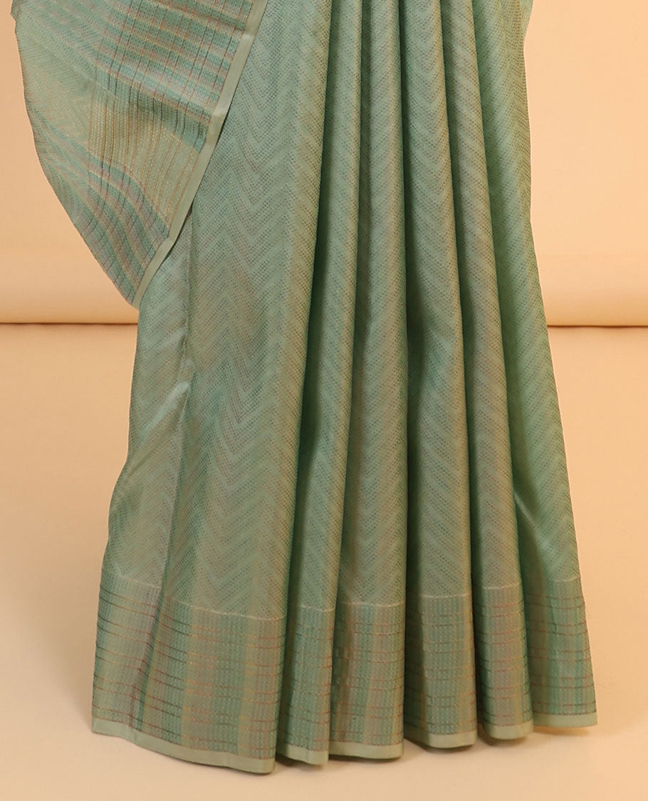 Green chevron jacquard vasundhara 3D silk saree, zari striped border & geometric patterned pallu