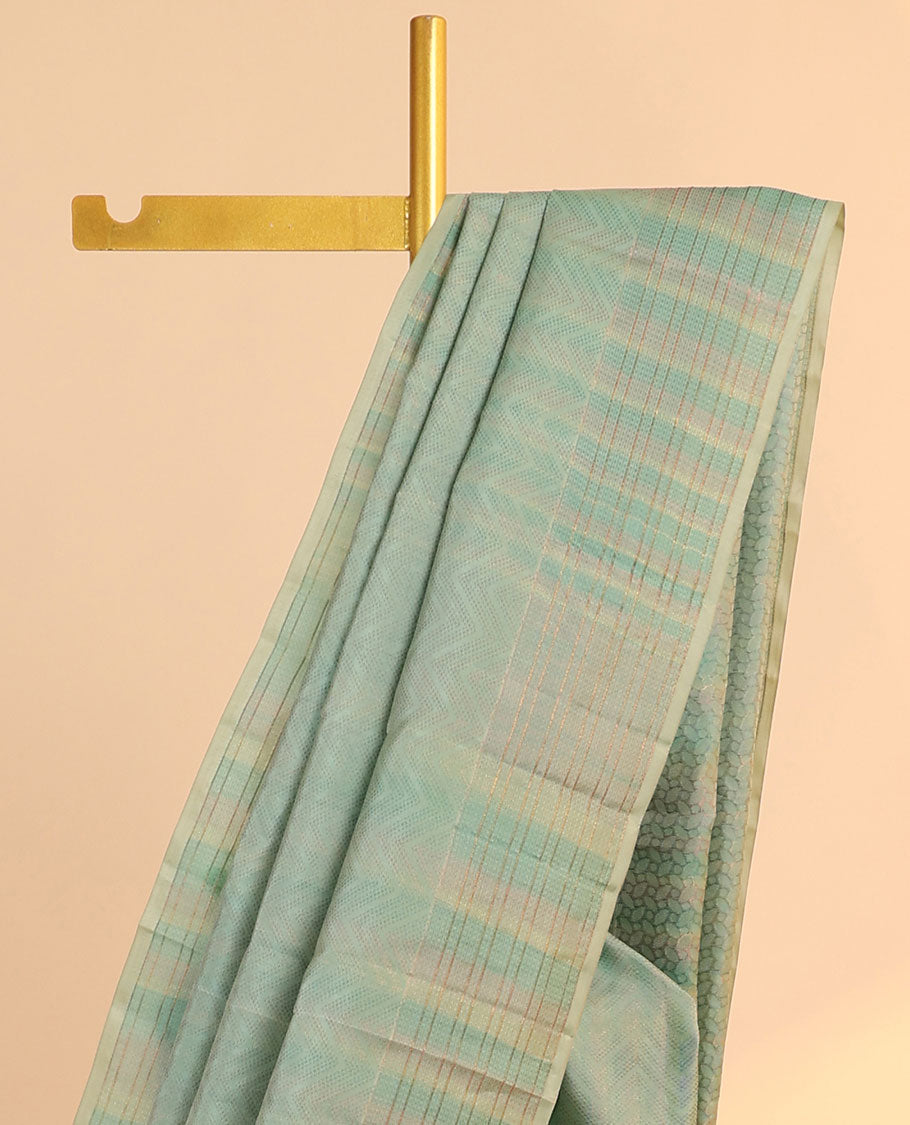 Green chevron jacquard vasundhara 3D silk saree, zari striped border & geometric patterned pallu