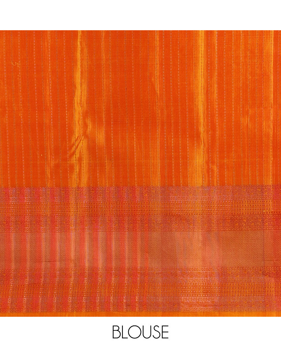 Orange jacquard vasundhara 3D silk saree, jaal pallu & zari border of neli,muthu & rettai neli poun design