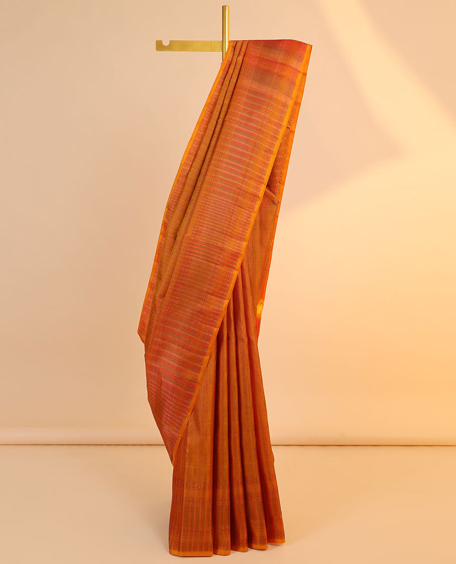 Orange jacquard vasundhara 3D silk saree, jaal pallu & zari border of neli,muthu & rettai neli poun design
