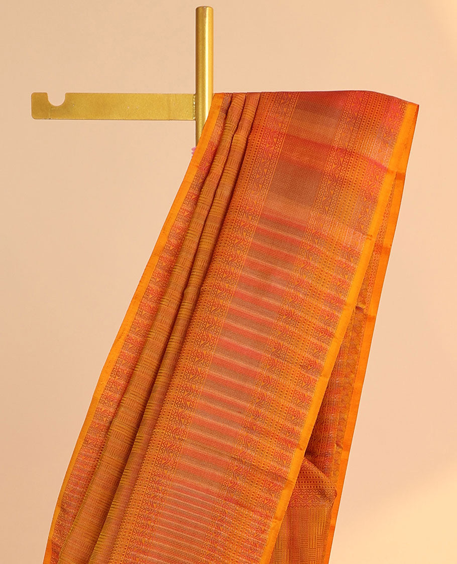 Orange jacquard vasundhara 3D silk saree, jaal pallu & zari border of neli,muthu & rettai neli poun design