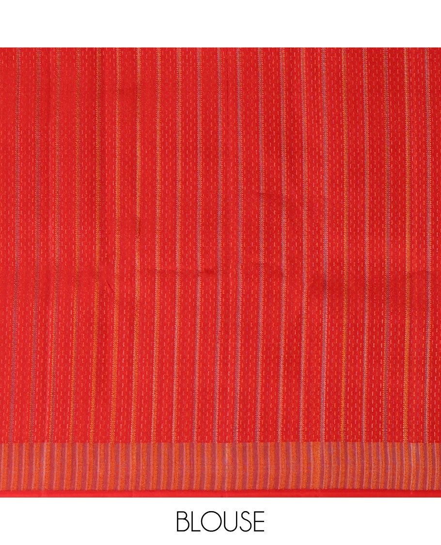 Red jacquard Vasundhara 3D silk saree, jaal design pallu & zari border of traditional designs