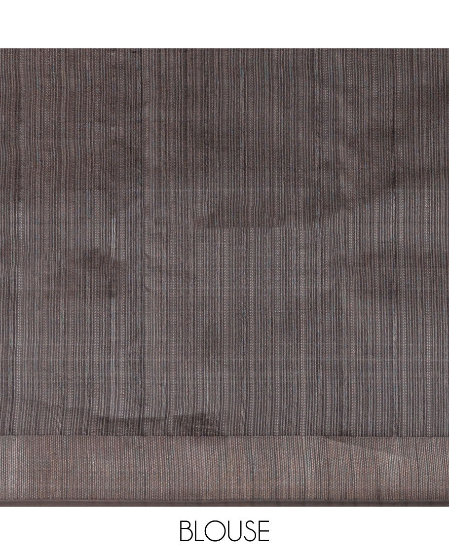 Grey jacquard Vasundhara 3D silk saree, diagonal manga design pallu & chevron design zari border