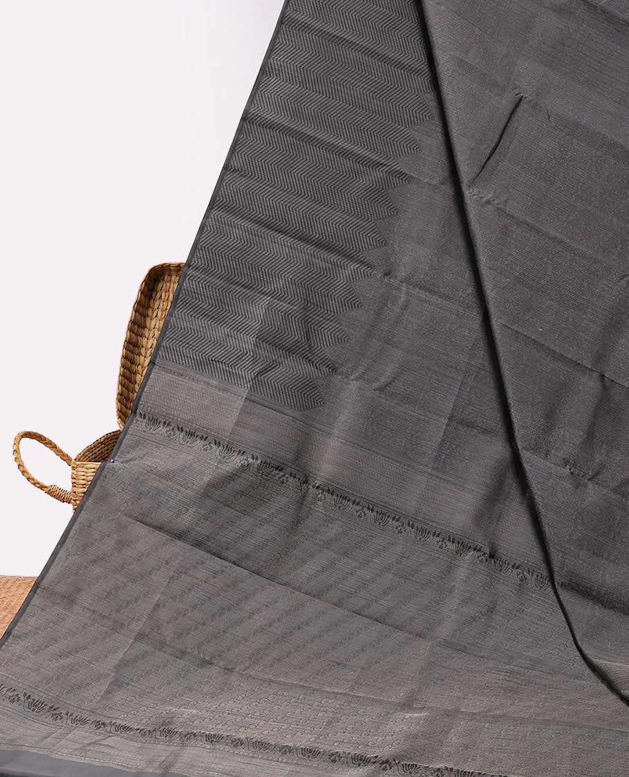 Grey jacquard Vasundhara 3D silk saree, diagonal manga design pallu & chevron design zari border