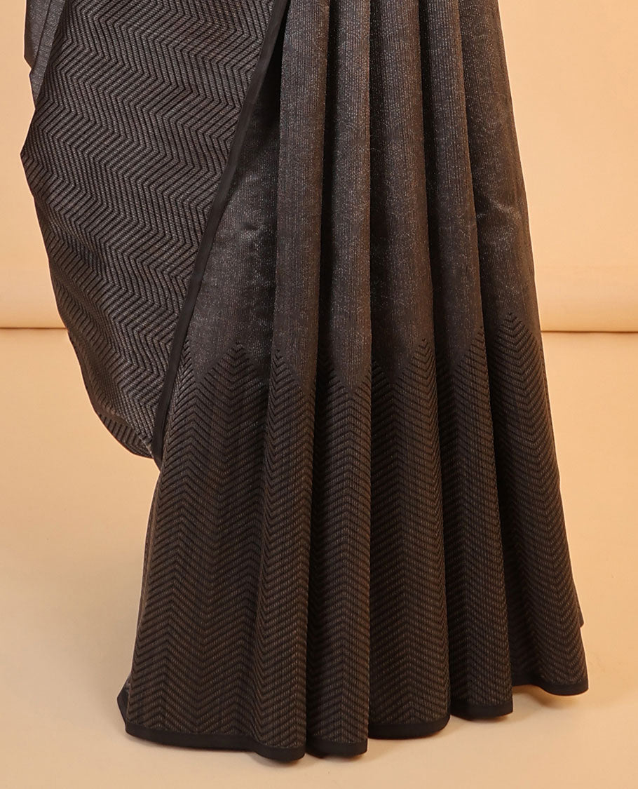 Grey jacquard Vasundhara 3D silk saree, diagonal manga design pallu & chevron design zari border