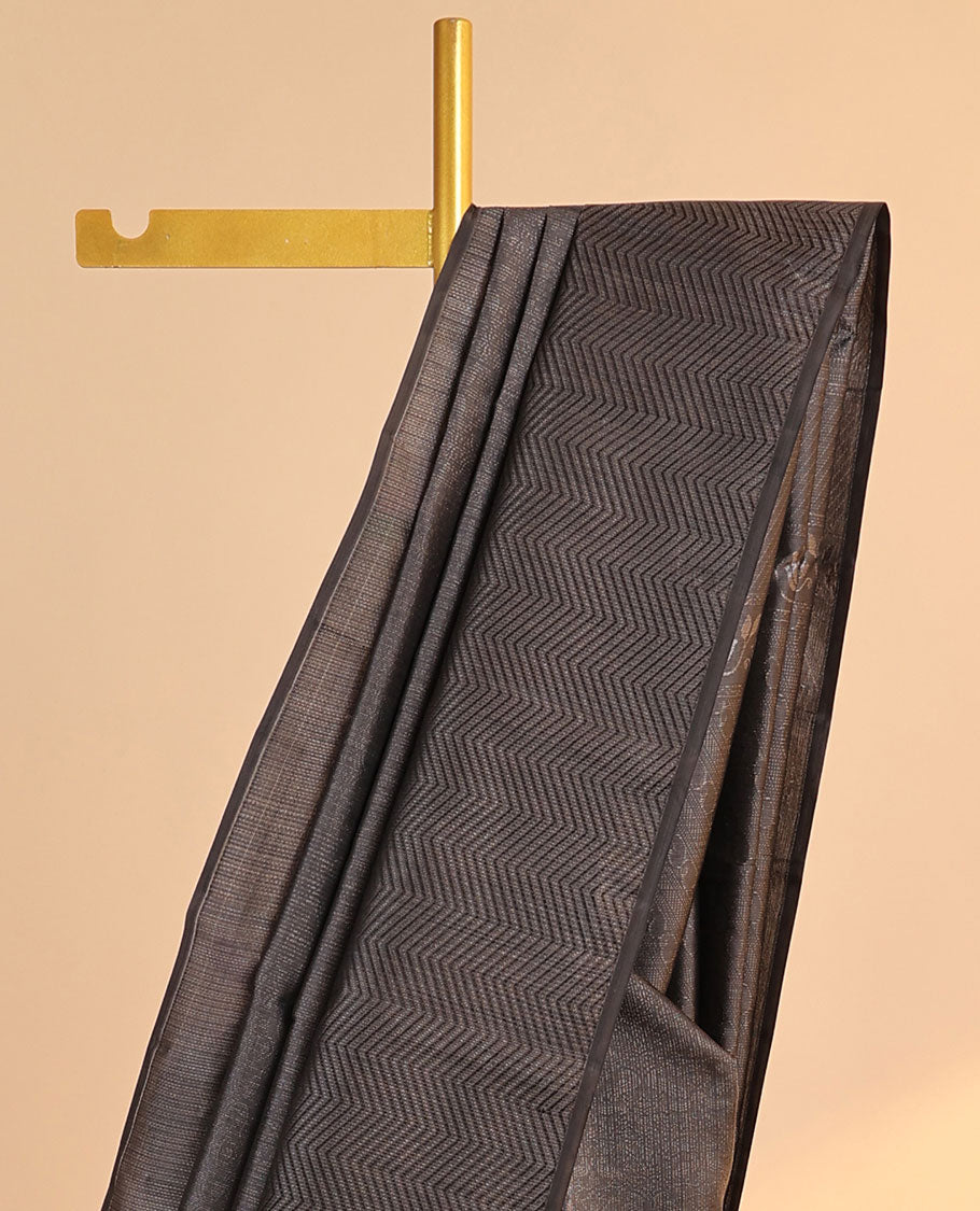 Grey jacquard Vasundhara 3D silk saree, diagonal manga design pallu & chevron design zari border
