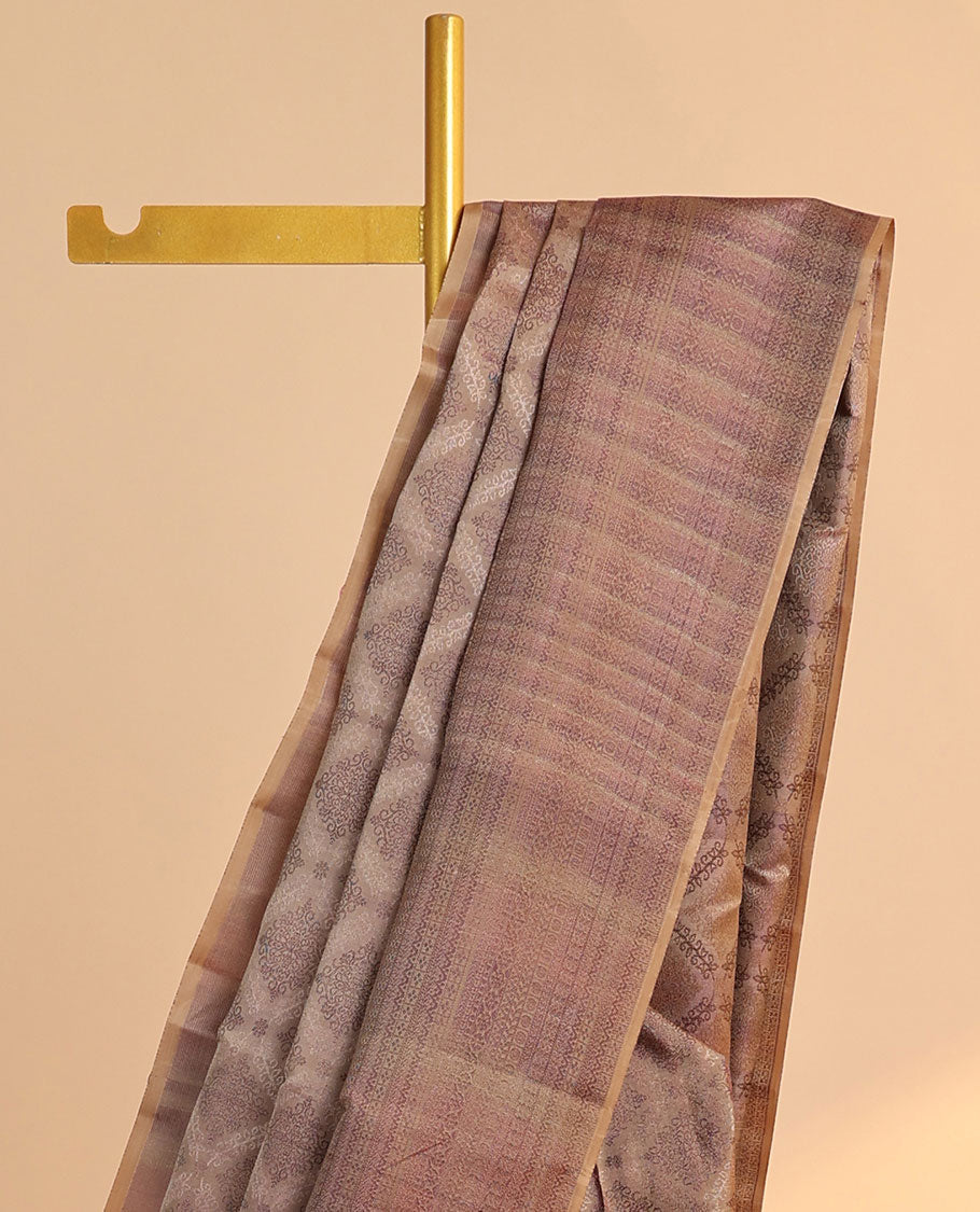 Brown jacquard Vasundhara 3D silk saree, intricate pallu & zari border of kamalam,neli,kathir & lavangam designs
