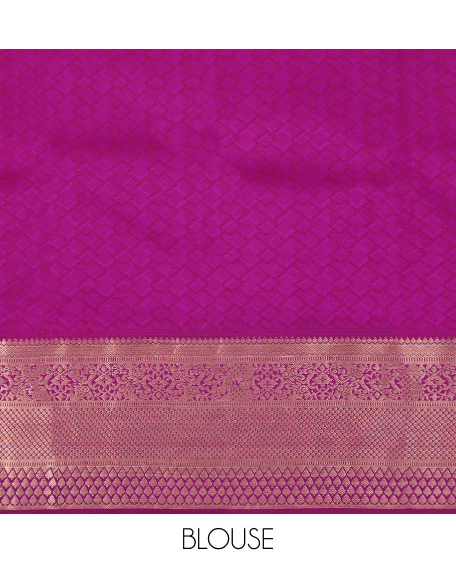Gold jacquard kanchipuram silk saree, contrast intricate zari pallu & traditional zari border