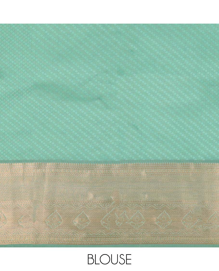 Violet kanchipuram silk saree, contrast intricate jaal design & traditional zari border