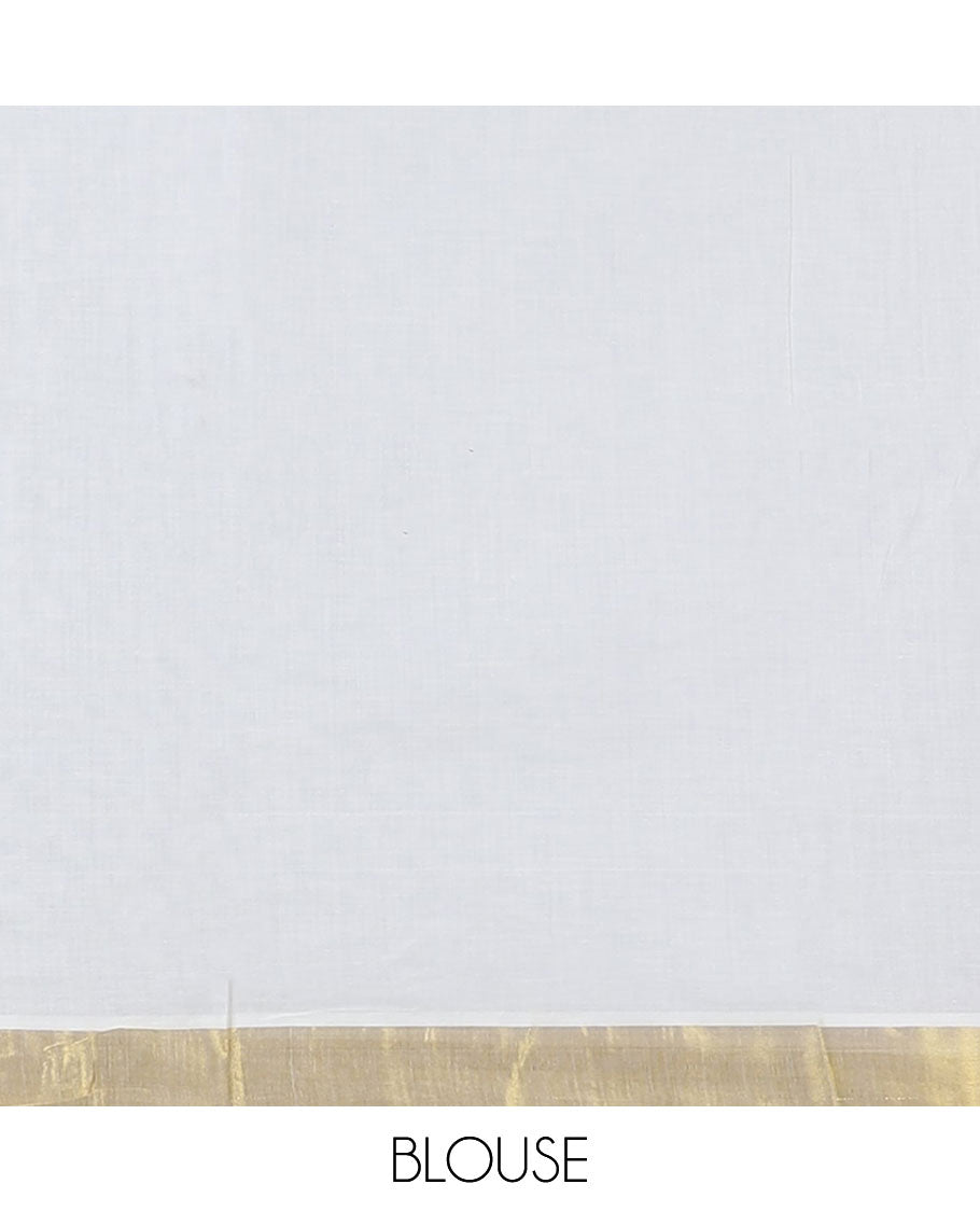Cream striped jute cotton saree, self-border & pallu of stripes