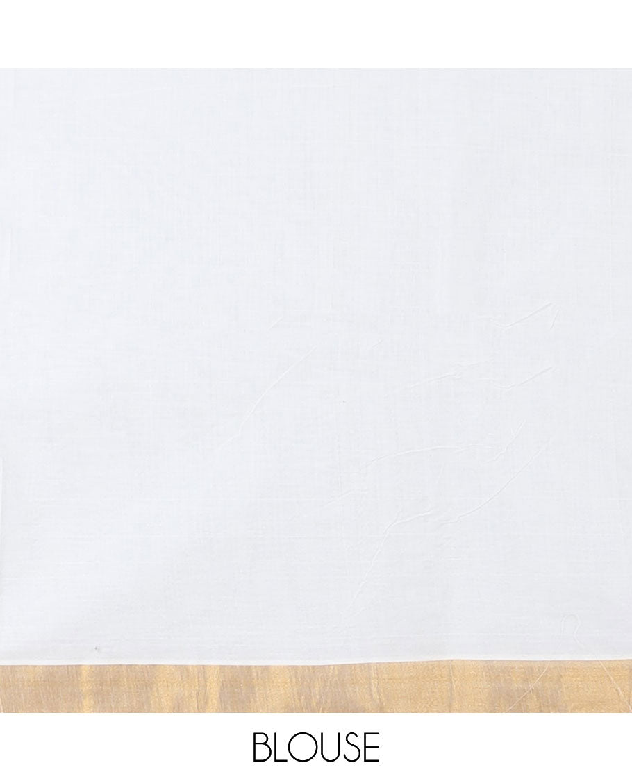 Cream striped jute cotton saree, self-border & pallu of stripes