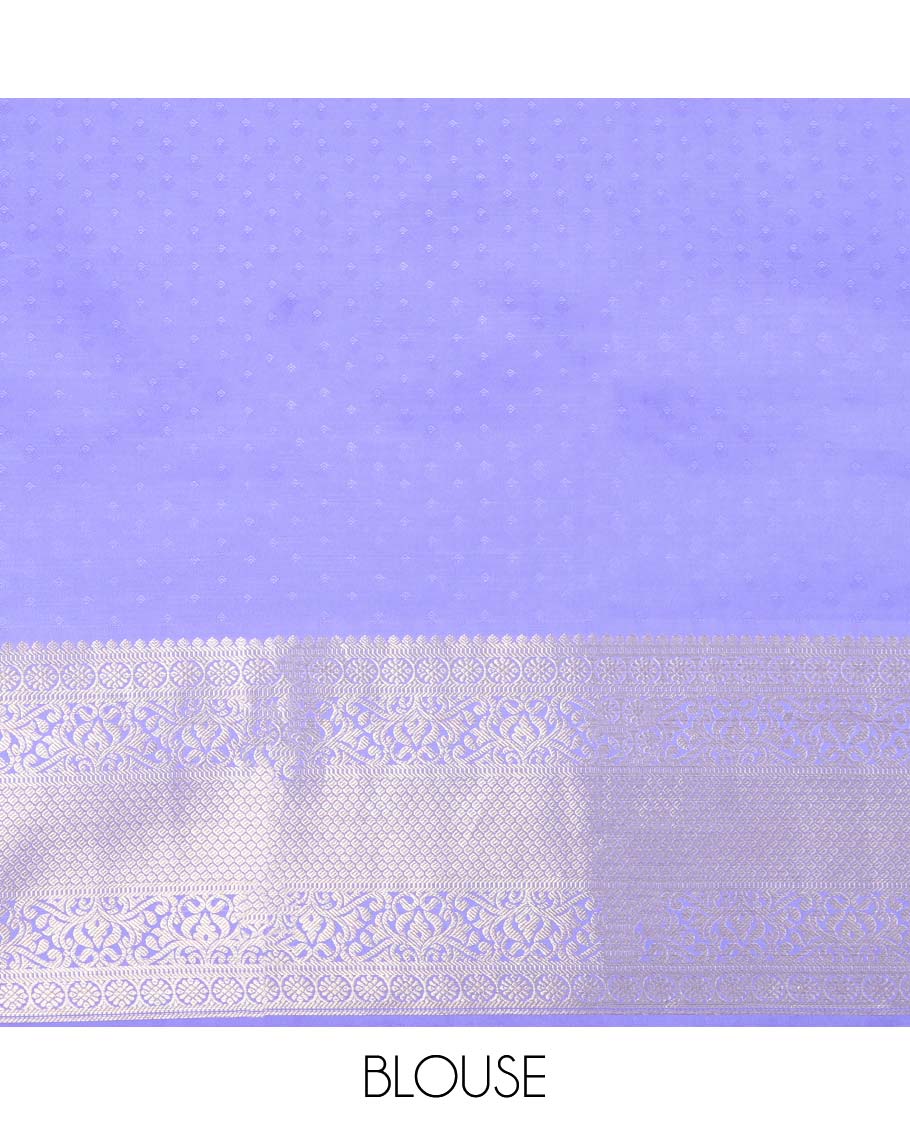 Blue jacquard Kanchipuram wedding silksaree, contrast ogee patterned pallu & border of thilakam,kamalam & mayil kann
