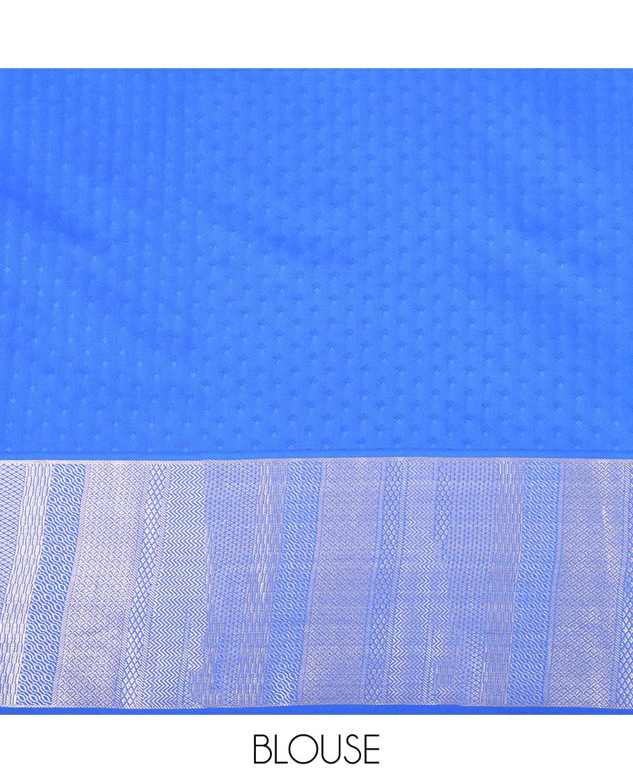 Violet jacquard Kanchipuram wedding silksaree, contrast jaal pallu & border steeped with geometric patterns in zari