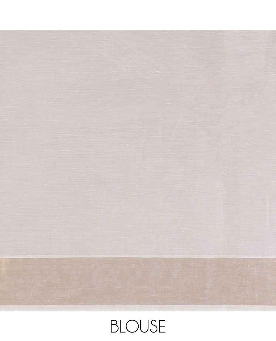 Beige striped jute cotton saree, self-border & pallu of stripes