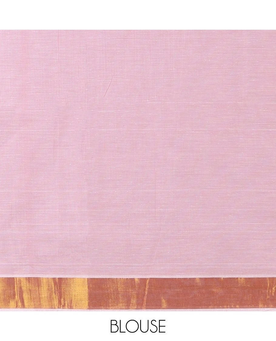 Pink striped jute cotton saree, self-border & pallu of stripes