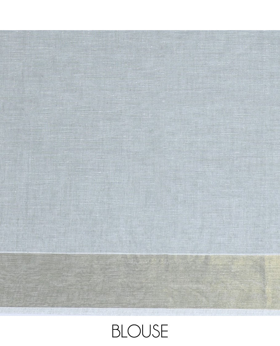 Grey striped jute cotton saree, self-border & pallu of stripes