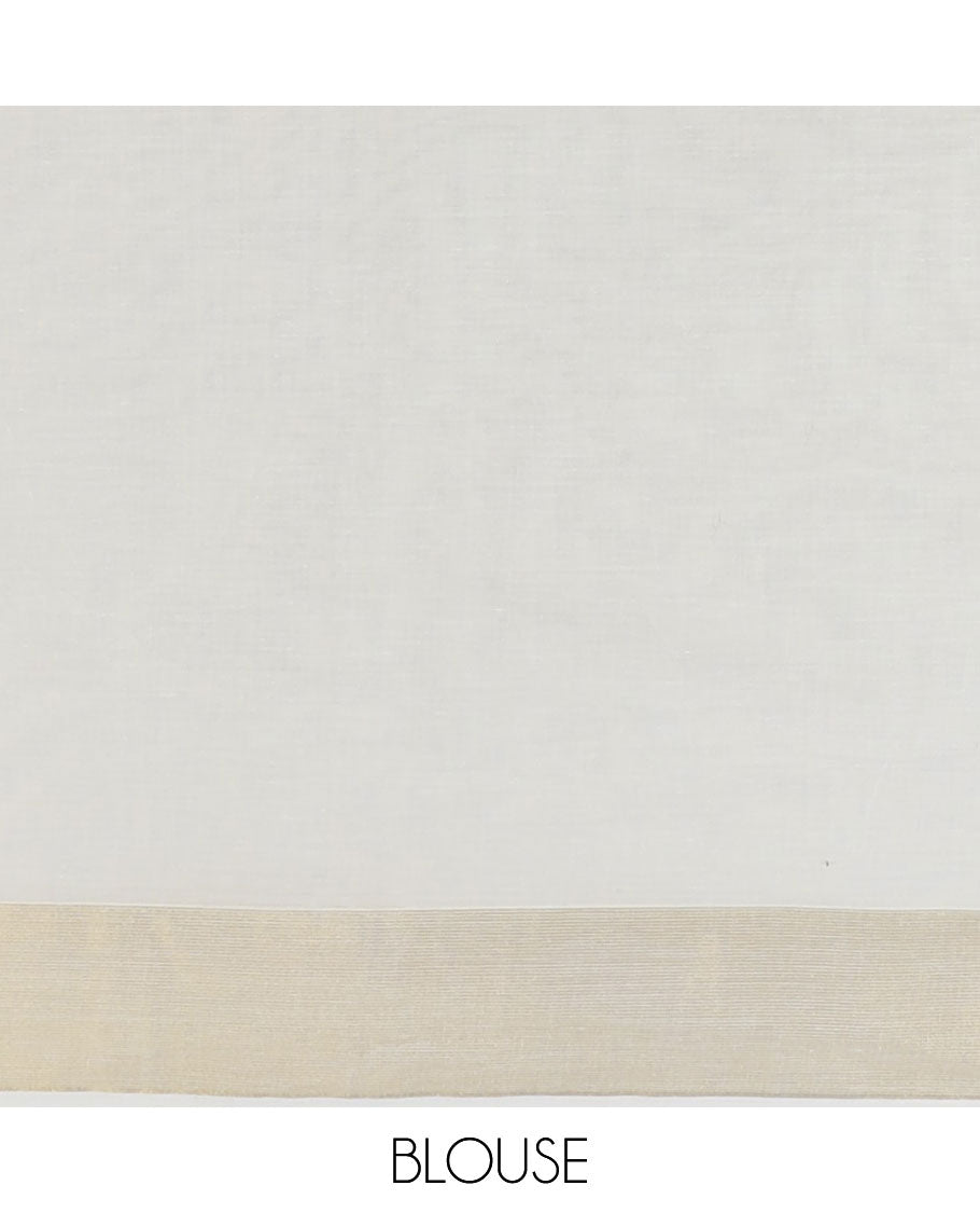 Cream striped jute cotton saree, self-border & pallu of stripes