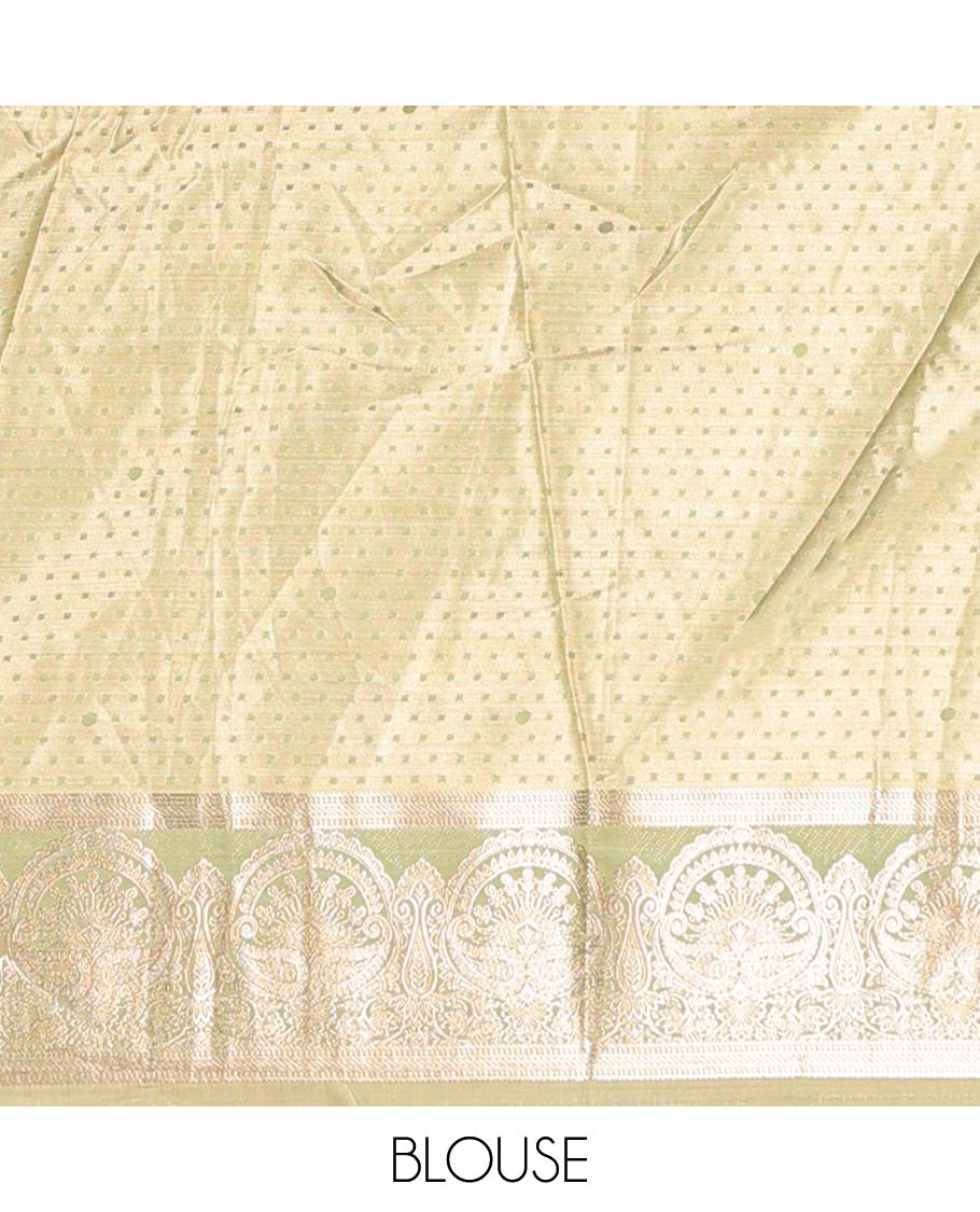 Green zari buttas art silk half saree, traditional patterned border, zari design blouse & intricate dupatta