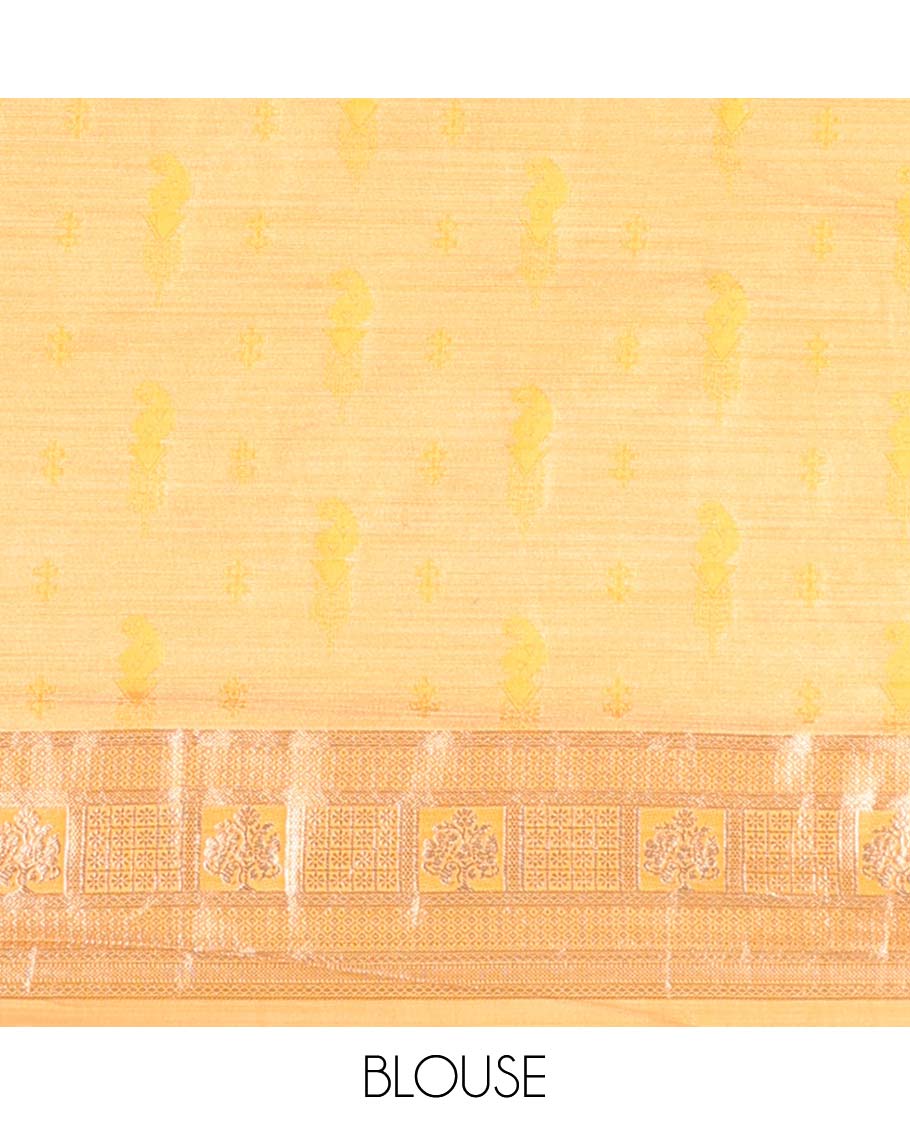 Orange zari buttas art silk half saree, intricately patterned border, zari design blouse & intricate dupatta