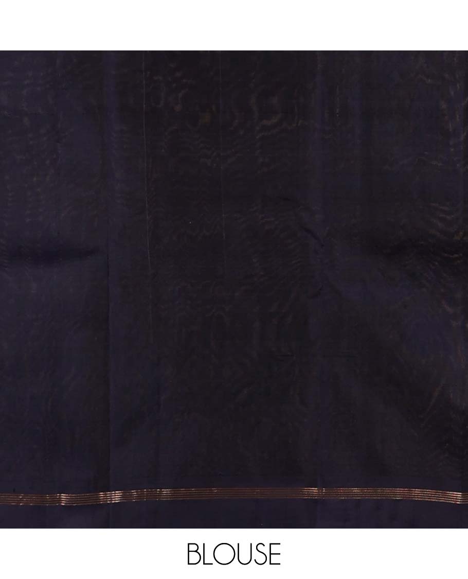 Purple zari checked silksaree with chakram buttas, contrast jaal pallu & rettai pettu striped border