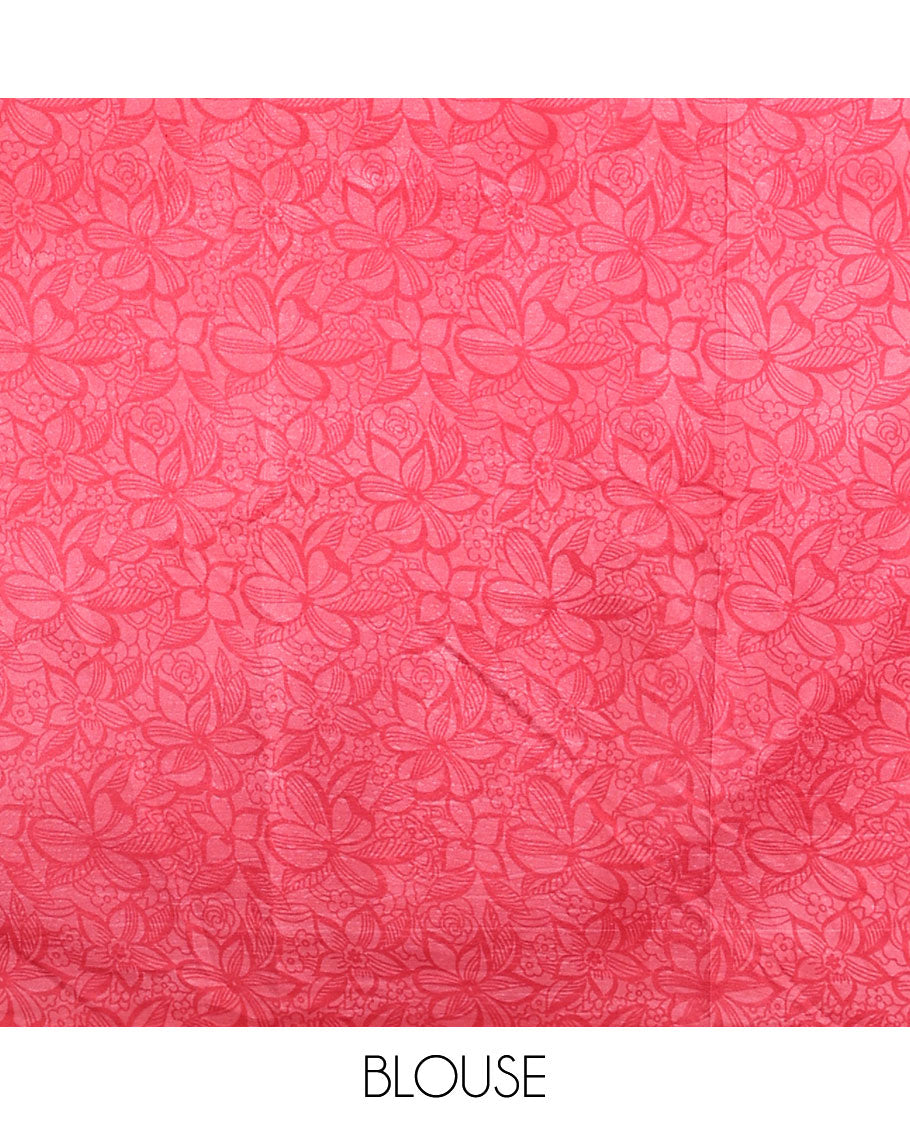 Pink tropical floral printed semi-banaras printed saree, floral printed border & intricately printed pallu