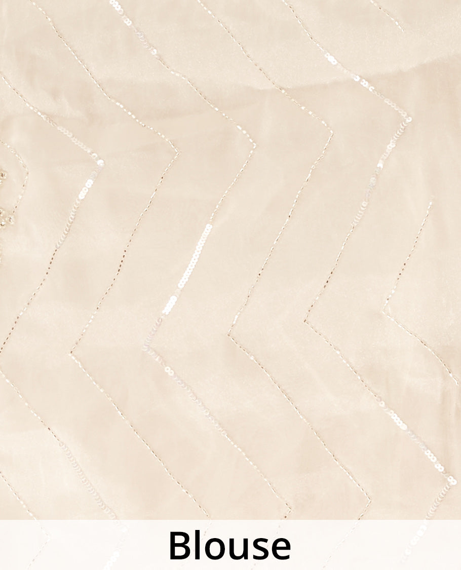 Cream sequins embroidered jimmy choo designer saree, scallop stone embroidered border