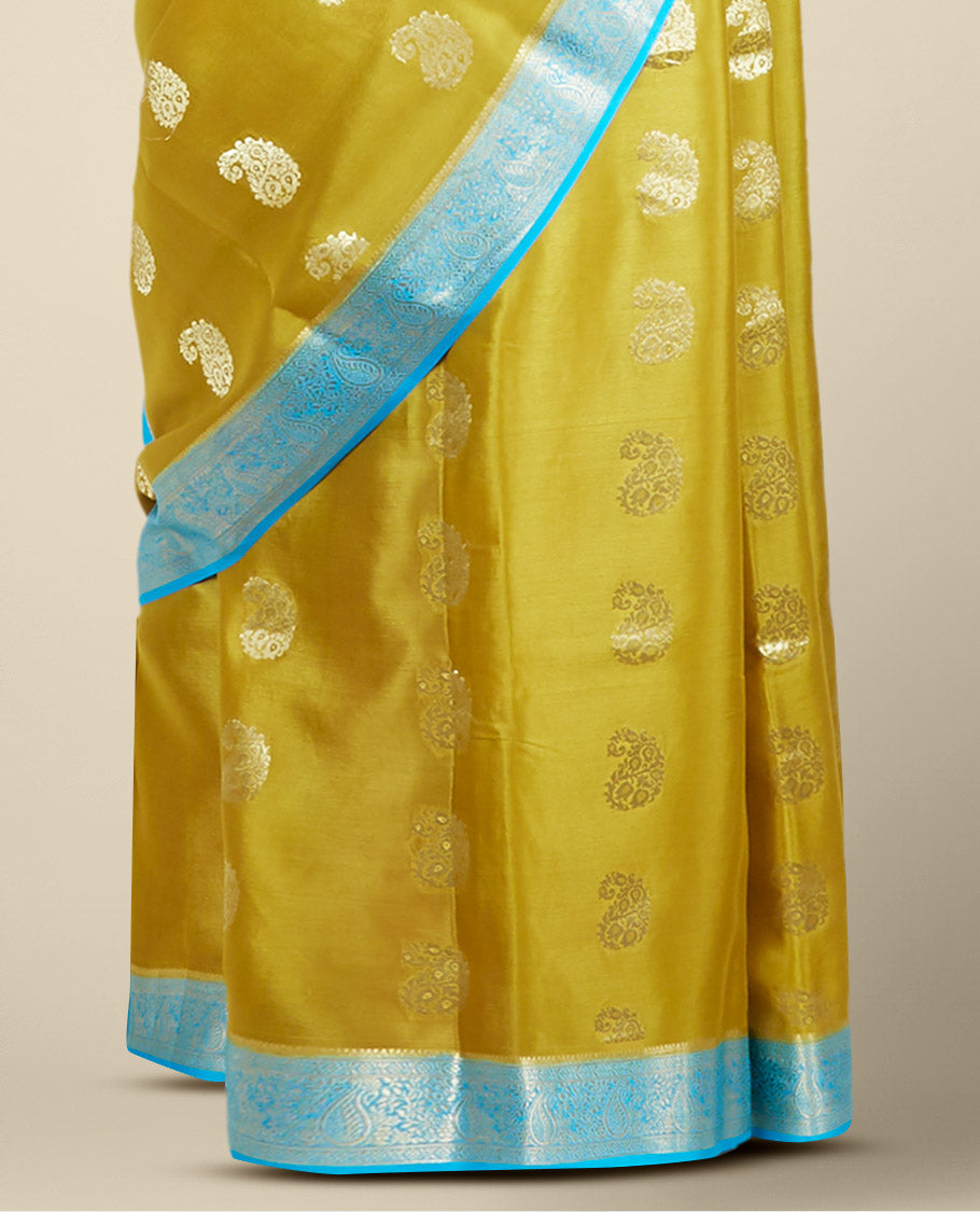 Gold paisley zari buttas mysore silksaree, contrast floral & paisley design zari border & pallu of intricate designs