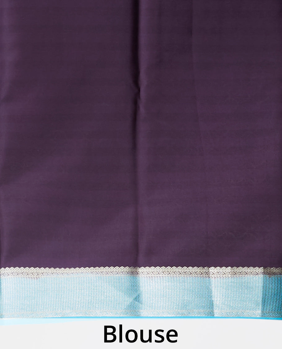 Blue zari buttas mysore silk saree, contrast traditional design zari border & pallu of zari design