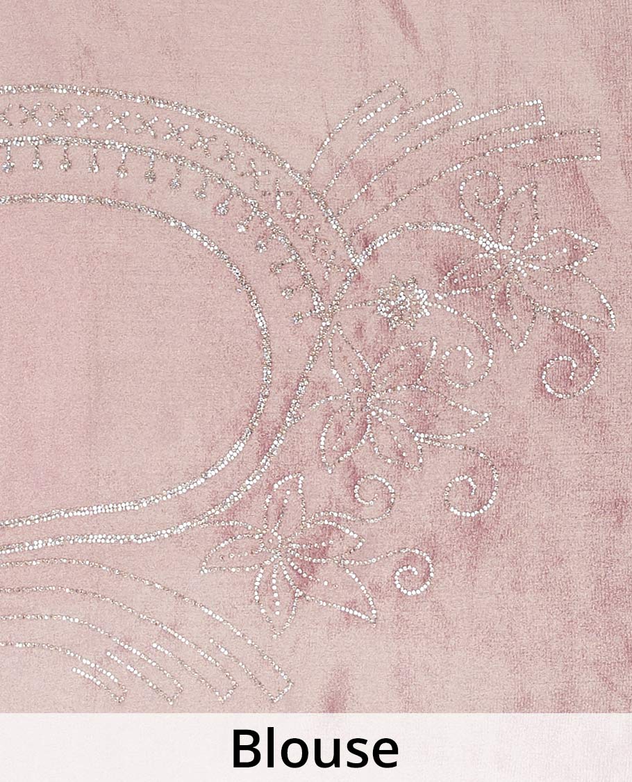 Pink stone embroidered Jimmy Choo designer saree, scallop stone embroidered border