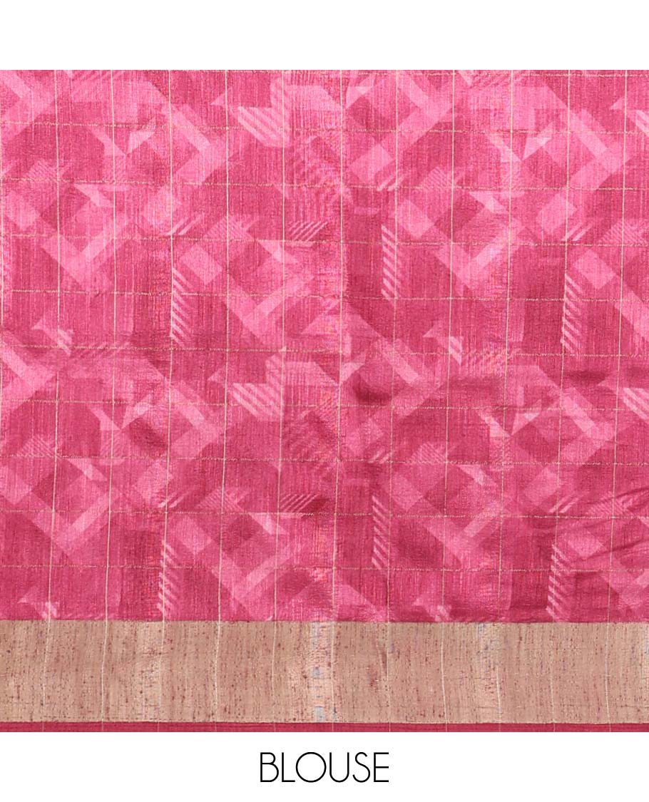 Black checked semi-banaras tussar saree with colorful floral print, plain border & floral printed pallu