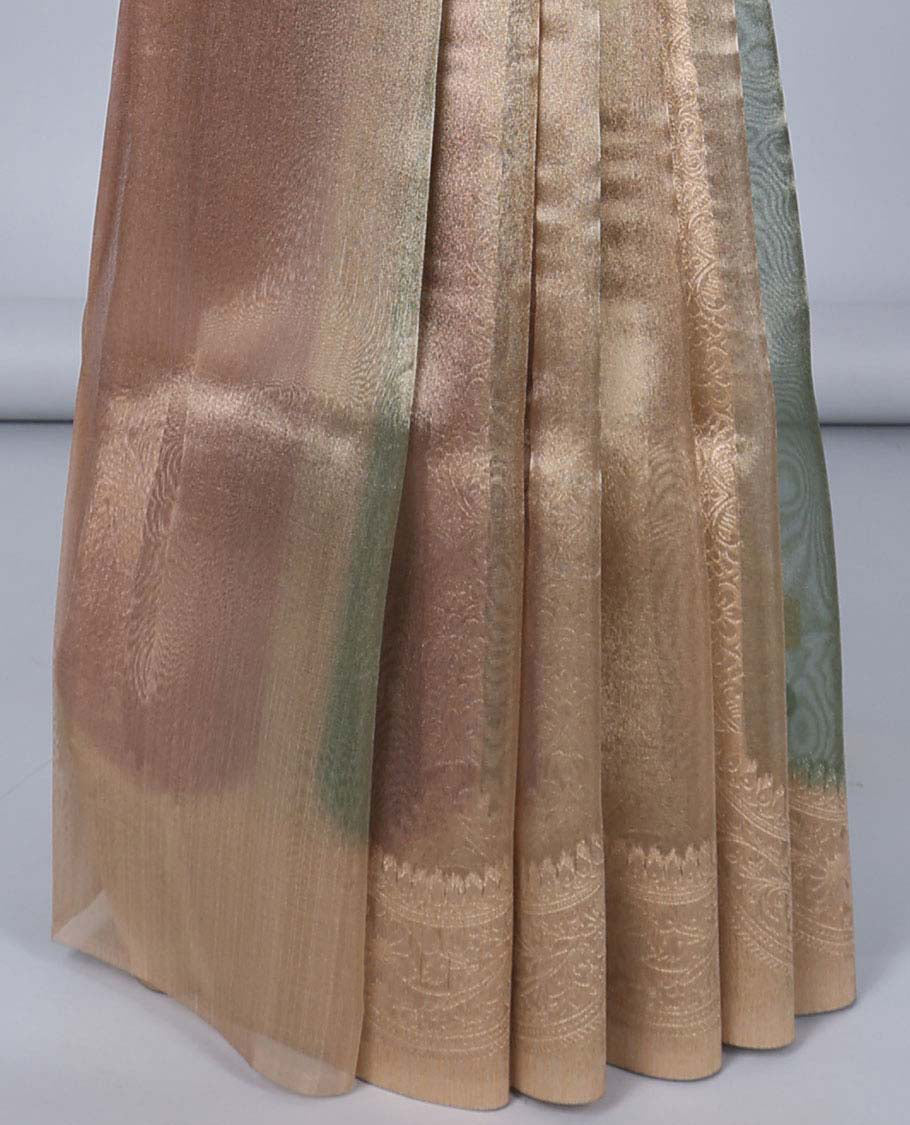 Gold jacquard semi-banaras tissue saree, floral design border & pallu of floral design