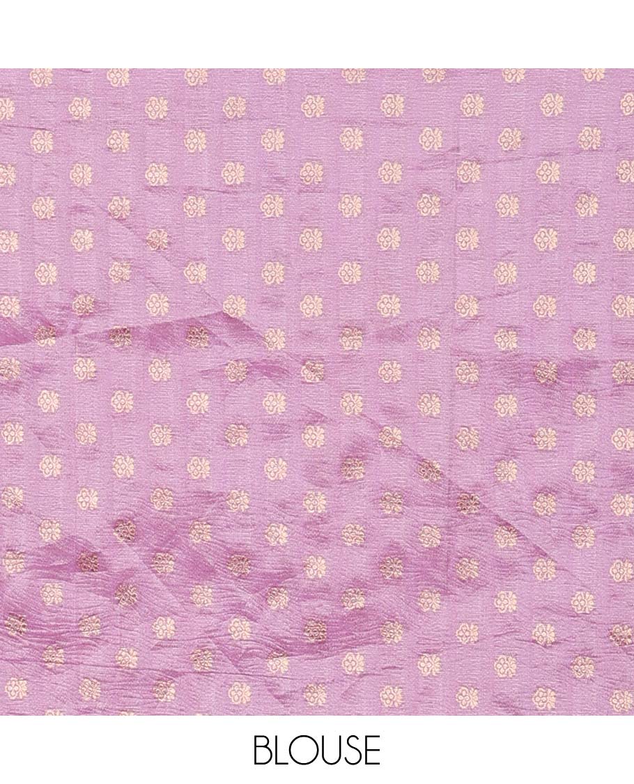 Pink geometric patterned semi-banaras tissue saree, traditional design border & pallu of intricate designs