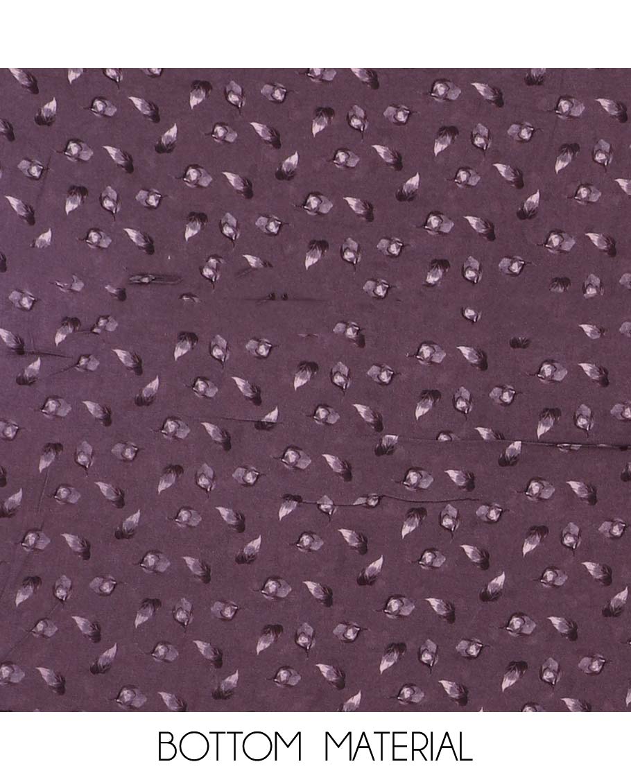 Mauve purple chudidhar material set, floral printed & embroidered top, leaf printed bottom & floral printed dupatta