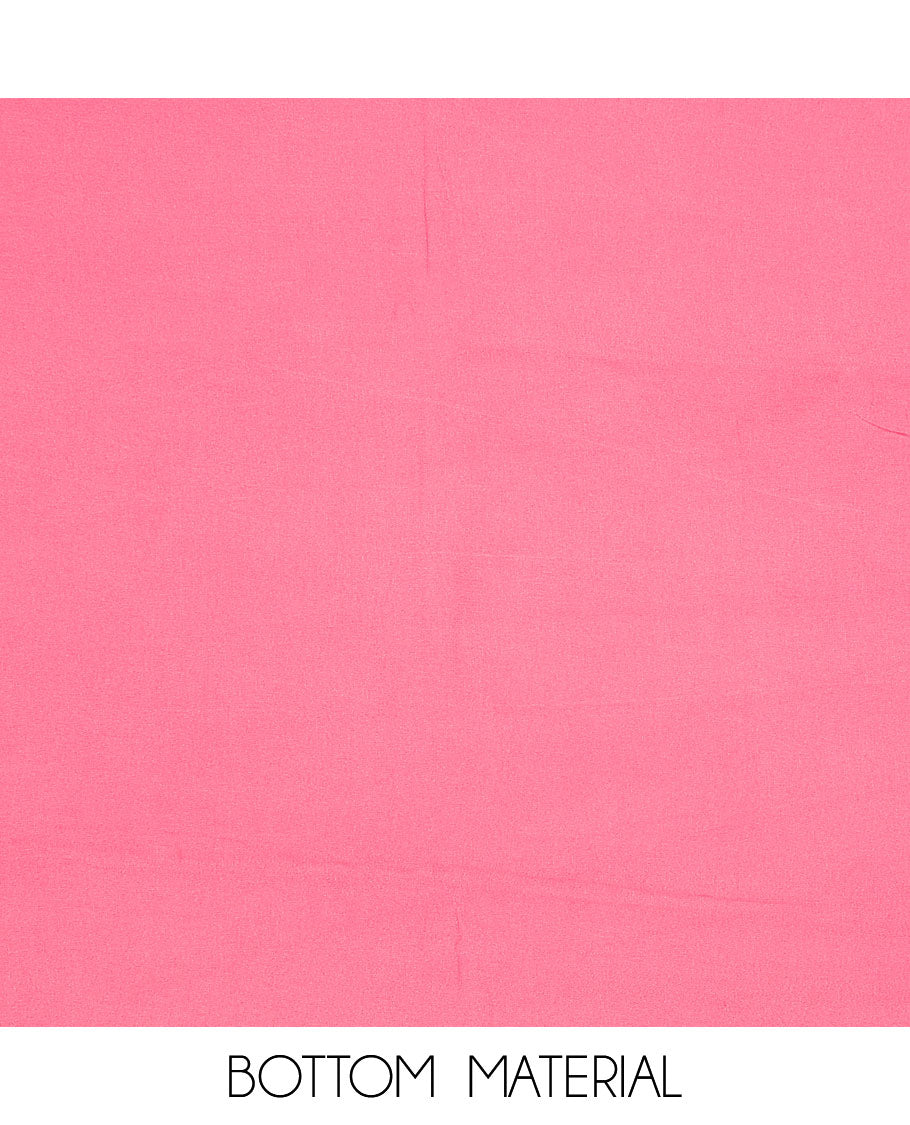 Pink chudidhar material set, unique batik printed top, plain bottom & batik printed dupatta