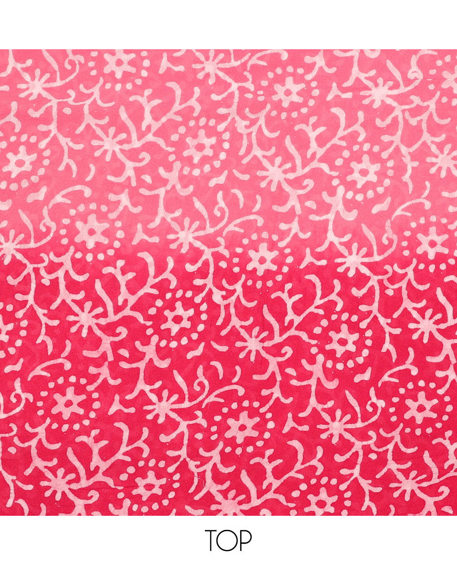 Pink chudidhar material set, batik floral printed top, plain bottom & batik printed dupatta