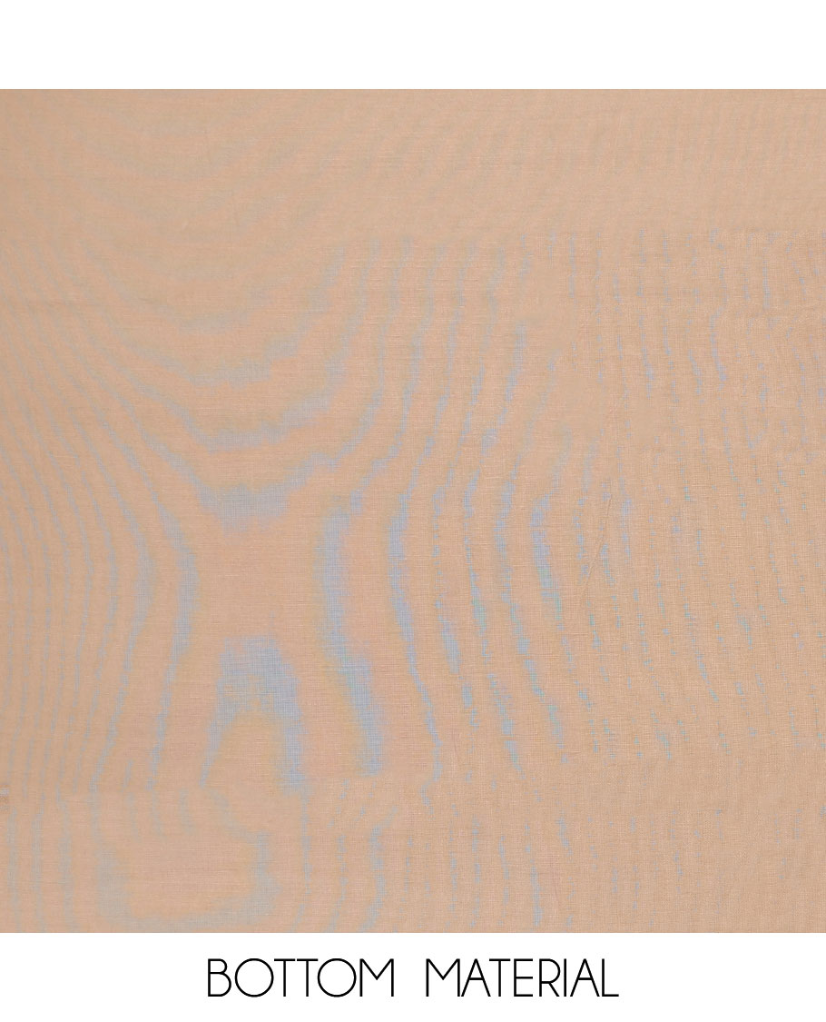 Pale orange chudidhar material set, floral embroidered linen top, plain bottom & floral printed dupatta